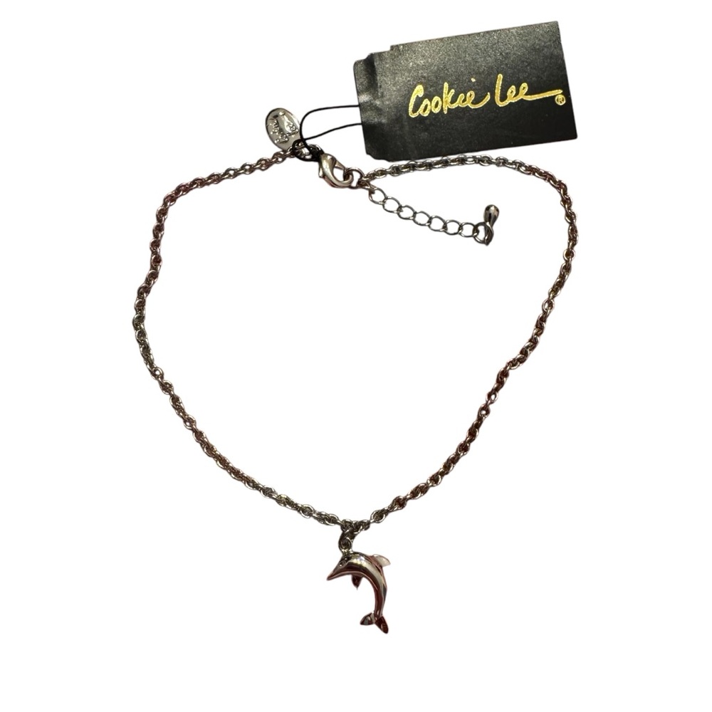 Cookie Lee Dolphin Charm Anklet NWT Silver Tone 9.5” Beach Mermaid Dainty Chain